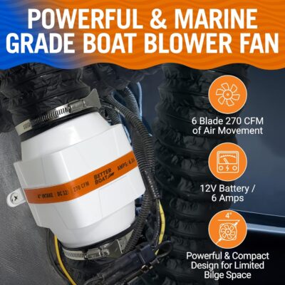 3" Boat Blower Fan Inline 12v Blower Fan High CFM 130CFM Marine Engine Gally Head and Boat Bilge Blower Fan 3 inch Inline Duct Fan Marine Blower Fan Motor Boat Fans 12 Volt (3 or 4 Inch)