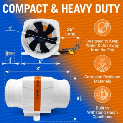 3" Boat Blower Fan Inline 12v Blower Fan High CFM 130CFM Marine Engine Gally Head and Boat Bilge Blower Fan 3 inch Inline Duct Fan Marine Blower Fan Motor Boat Fans 12 Volt (3 or 4 Inch)