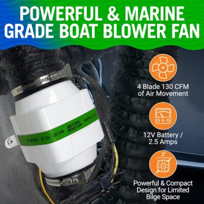 3" Boat Blower Fan Inline 12v Blower Fan High CFM 130CFM Marine Engine Gally Head and Boat Bilge Blower Fan 3 inch Inline Duct Fan Marine Blower Fan Motor Boat Fans 12 Volt (3 or 4 Inch)