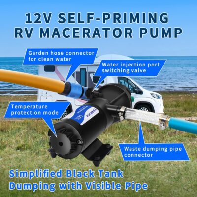 RV Macerator Waste Water Pump 12V,15PSI 12GPM Portable Sewage Chopper Pump Kit with Hose for Boat,Self-Priming RV Black Sewer Pump for Waste Water Dumping for Toliet Yacht Kitchen Marine