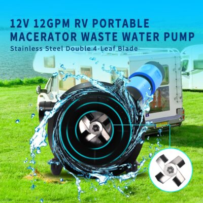 RV Macerator Waste Water Pump 12V,15PSI 12GPM Portable Sewage Chopper Pump Kit with Hose for Boat,Self-Priming RV Black Sewer Pump for Waste Water Dumping for Toliet Yacht Kitchen Marine