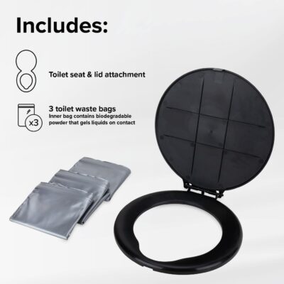 Camco Bucket Toilet Seat with Lid - Converts Standard 5 Gallon Bucket into Portable Toilet for Camping - Convenient Camping Toilet for Hunting & More - Includes 3 RV Toilet Waste Bags (41546)