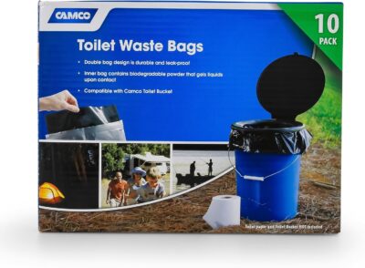 Camco Bucket Toilet Seat with Lid - Converts Standard 5 Gallon Bucket into Portable Toilet for Camping - Convenient Camping Toilet for Hunting & More - Includes 3 RV Toilet Waste Bags (41546)