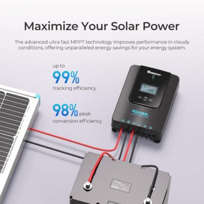 Renogy Rover 40 Amp 12V/24V DC Input MPPT Solar Charge Controller Auto Parameter Adjustable LCD Display Solar Panel Regulator fit for Gel Sealed Flooded and Lithium Battery